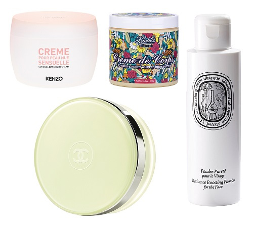 Chanel Мерцающий гель для тела, KenzoKi Чувственный крем для кожи, Diptyque Очищающий порошок, Kheils Крем для тела Chanel Мерцающий гель для тела, KenzoKi Чувственный крем для кожи, Diptyque Очищающий порошок, Kheils Крем для тела