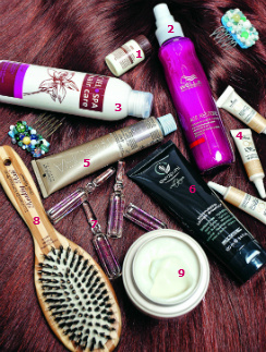 1. CIEL Запечатывающий уход для волос, 330 руб. 2. Wella Professionals Восстанавливающий спрей для жестких волос Age Restore, 900 руб. 3. CIEL Сыворотка-заполнитель для 3D-ламинирования волос, 540 руб. 4, 9. Schwarzkopf Professional Маска для волос и бальзам для кожи головы BC Time Restore Q10 Plus, 630 руб. и 1070 руб. (цена за набор – 8 ампул). 5. Schwarzkopf Professional Перманентный краситель для седых волос IGORA Royal Absolutes, 380 руб. 6. Paul Mitchell Бессульфатный увлажняющий шампунь Awapuhi Moisturizing Lather Shampoo, от 1000 руб. 7. Paul Mitchell Ампулы для интенсивного восстановления волос Super Strong Hair Lotion, 2300 руб. 8. Healthy Hair Расческа для волос, цена по запросу. 1. CIEL Запечатывающий уход для волос, 330 руб. 2. Wella Professionals Восстанавливающий спрей для жестких волос Age Restore, 900 руб. 3. CIEL Сыворотка-заполнитель для 3D-ламинирования волос, 540 руб. 4, 9. Schwarzkopf Professional Маска для волос и бальзам для кожи головы BC Time Restore Q10 Plus, 630 руб. и 1070 руб. (цена за набор – 8 ампул). 5. Schwarzkopf Professional Перманентный краситель для седых волос IGORA Royal Absolutes, 380 руб. 6. Paul Mitchell Бессульфатный увлажняющий шампунь Awapuhi Moisturizing Lather Shampoo, от 1000 руб. 7. Paul Mitchell Ампулы для интенсивного восстановления волос Super Strong Hair Lotion, 2300 руб. 8. Healthy Hair Расческа для волос, цена по запросу.