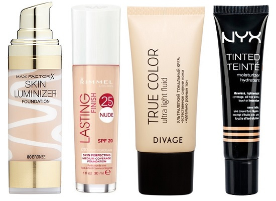 Тональный крем Max Factor Skin Luminizer, Тональный крем Rimmel Lasting Finish, Divage Тональный флюид True Color,Тональный увлажняющий крем NYX Tinted Moisturizer Тональный крем Max Factor Skin Luminizer, Тональный крем Rimmel Lasting Finish, Divage Тональный флюид True Color,Тональный увлажняющий крем NYX Tinted Moisturizer