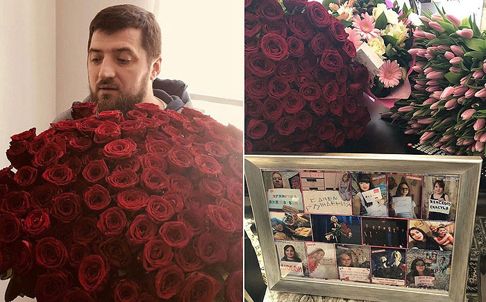 Любимый муж подарил Ирине шикарный букет роз