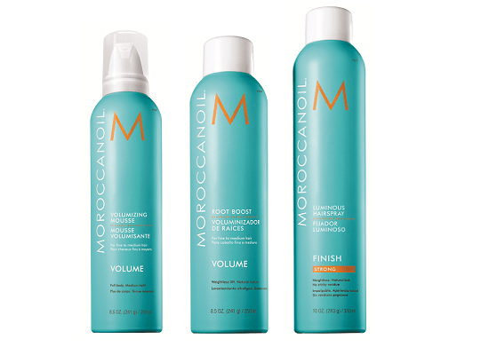 Мусс для объема Moroccanoil Volumizing Mousse,Спрей для прикорневого объема Moroccanoil Root Boost,Лак для волос сильной фиксации Moroccanoil Luminous Hairspray Strong