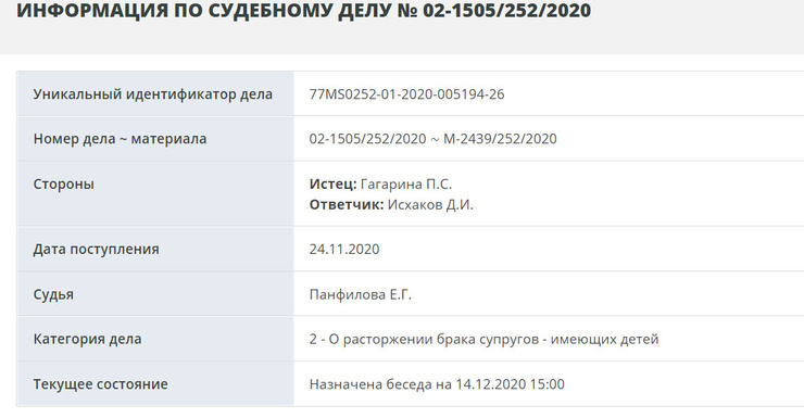 Беседа в суде назначена на 14 декабря